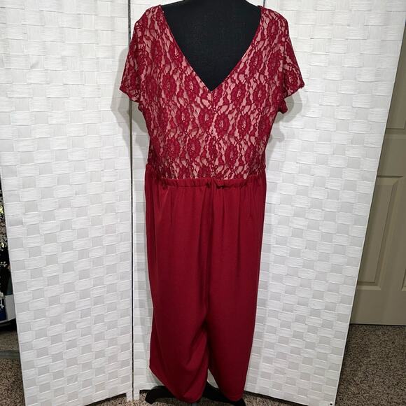 Lane Bryant Formal Ankle Wide Leg Jumpsuit Size 20 Lace Detail Pockets Zip Up - Picture 3 of 13